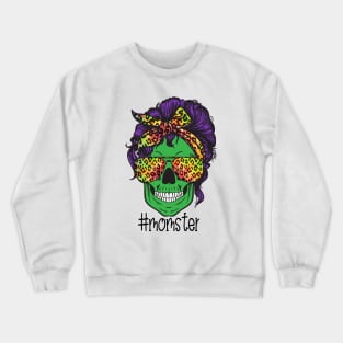 Mom of Monsters, Halloween Mom Life Skull Cheetah Tie Dye Crewneck Sweatshirt